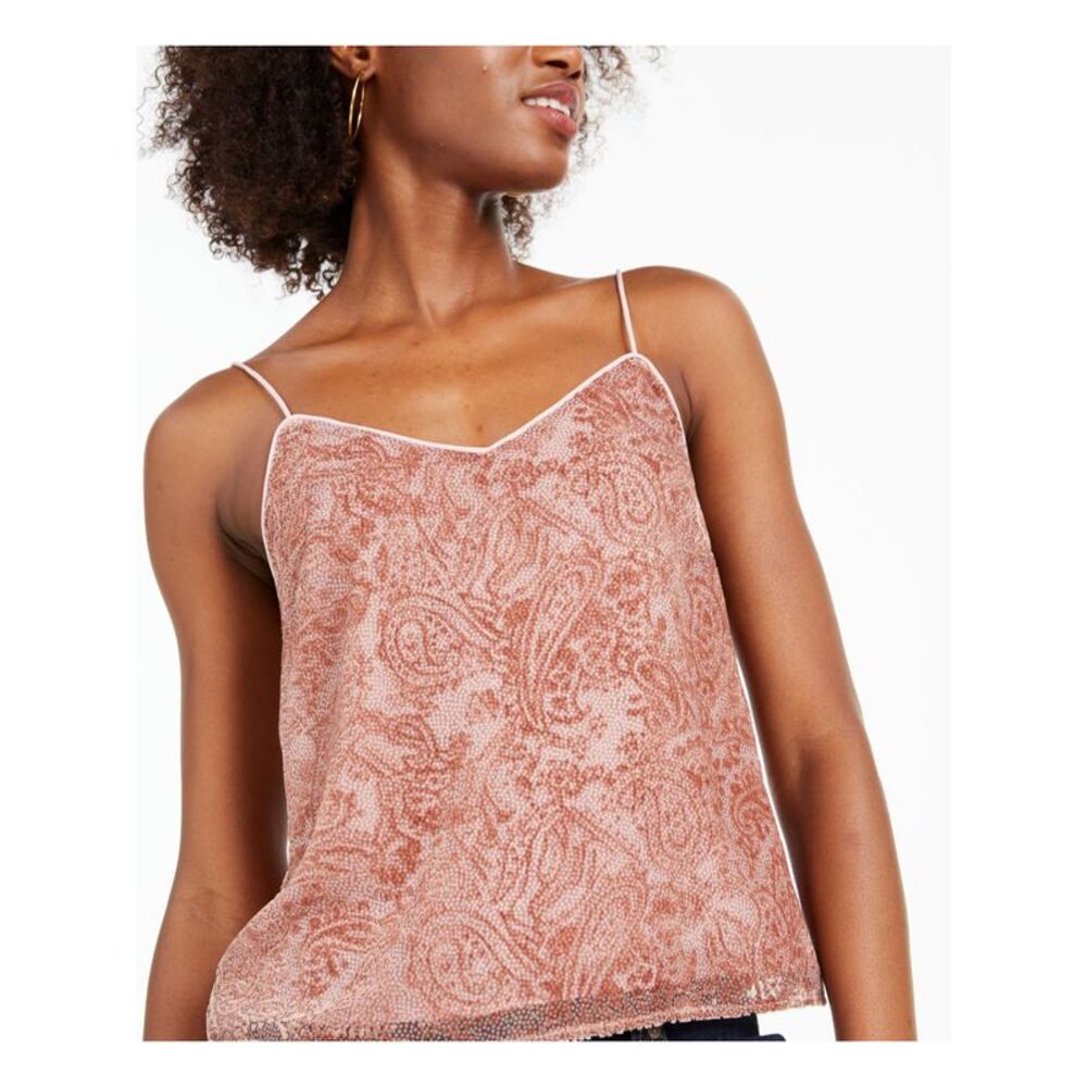 LEYDEN Womens Top Tank Pink Embroidered Spaghetti Strap V Neck Juniors S